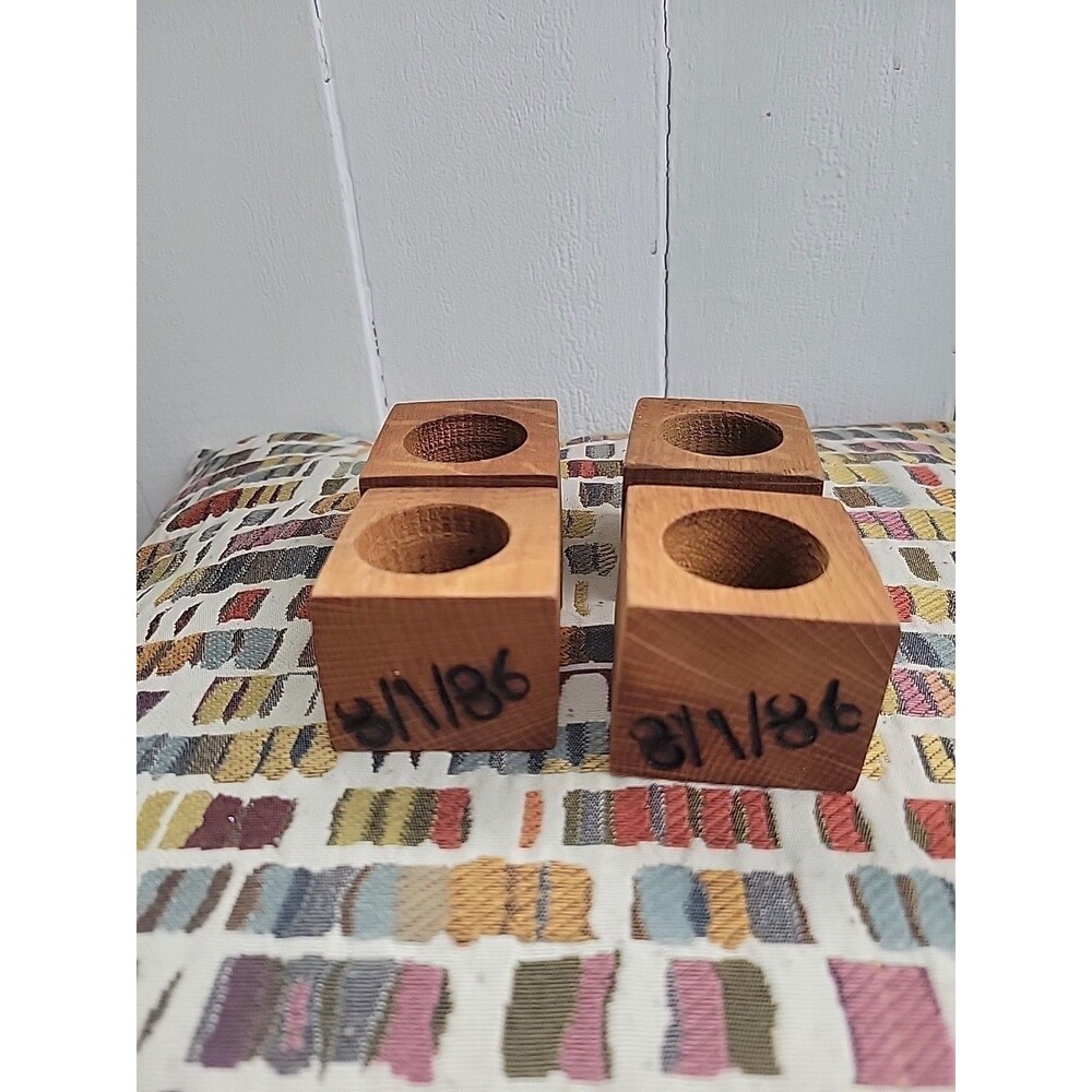 Set 4 Vintage Wood Square Ring table Napkin Holders